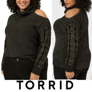 Torrid  Sz 3 Women's Black/ Gold  Sweater with Cut-Out Shoulders